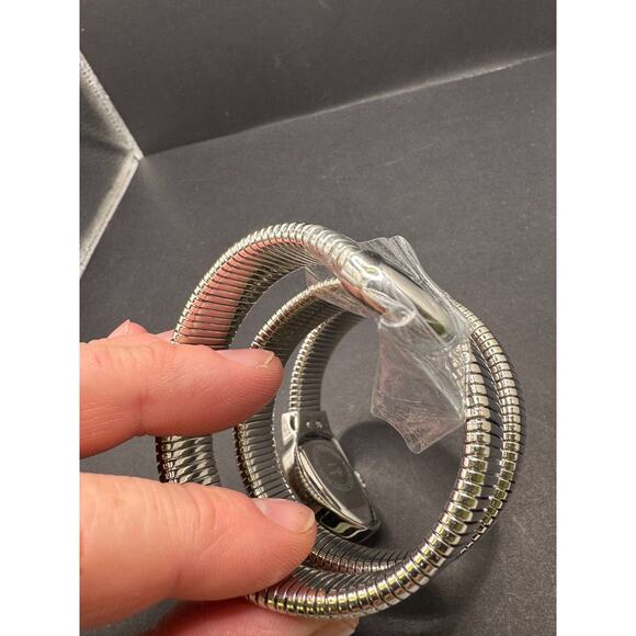 Vtg Genoa Silver Tone Watch Snake Coil Wrap Around Band Rhinestone Bezel NEW main image 10